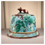 MAJOLICA CHEESE - CAKE DOME | In the manner of George Jones, circa late 19th century, majolica in bl