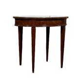 French Marble Top Table | French style oval table with a white and gray marble top. Carved in a ligh