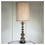 Modern Brass Lamp | Brass lamp of graduated spheres on black base. With shade. - h. 37 x dia. 7 in (
