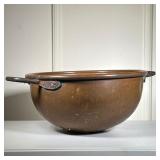 Large Copper Kettle | Early American apple butter copper kettle with iron handles. - h. 10 x dia. 21