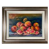 Enrico Tavino Still Life Oil Painting | Pomegranate still life oil painting, signed and dated Enrico
