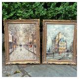 (2pc) European Impressionist Oil Paintings | Pair of impressionist European oil paintings, signed in