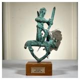 Bronze Statue “Arciere” | Bronze Warrior with a verdigris patina on a wood plinth titled “Arciere” b