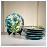 (6pc) French Luneville Asparagus Plates | (6) French Majolica Asparagus and Artichoke Plates marked 