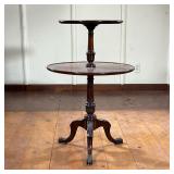 Two Tier Table | Vintage mahogany two-tier table on carved urn column with three carved cabriole leg