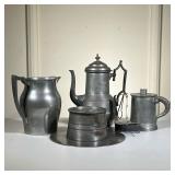 (5pc) EB Mannings Pewter & Other | Vintage Lot includes: (1) EB Mannings Coffeepot Patened June 1863