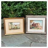 (2pc) Enrico Tavino Signed Framed Oil Paintings | Depicting country scenes with church-like building
