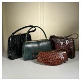 (4pc) Alligator Leather & Snakeskin Bags | Includes: black alligator leather bag, 2 brown alligator 
