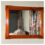Large Wood Framed Mirror | Wood framed mirror with bow tie inlay in corners. - l. 43.5 x h. 35.5 in 