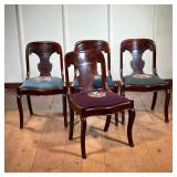 (4pc) Vase Back Side Chairs | Four 19th-century flame mahogany chairs with vase-shaped back, needlep