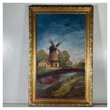 Windmill Oil Painting | This oil painting depicts a windmill next to canal on summer day, another wi