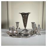 (16pc) Sterling Hollowware | Lot includes: (1) B&M Vase. (2) Towle Candlesticks. (2) Napkin Rings. (