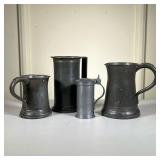 (4pc) Pewter Tankard Lot | Lot includes: (2) Concave tankards by James Yates, England. (1) French ta