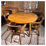 (9pc) Drake Smith Table & Chairs | Classic Table & Chairs Lot Includes: (1) Round Knotted Pine Table