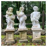 (3pc) The Seasons Cherub Garden Statues | Three of The Four Seasons as Cherubs or Putti. Painted whi