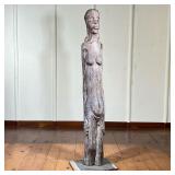 Outsider Art Carved Statue Of Woman | Large carved sculpture of a female figure. Natural finish. - l