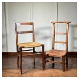 (2pc) Midcentury Low Chair Lot | Lot Includes: (1) Danish Modern low chair with rush seat and great 