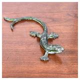 Cold-Painted Bronze Salamander | A cold-painted bronze sculpture of a salamander with a split tail. 