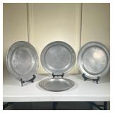 (4pc) Pewter Charger Group | Lot Includes: (2) Pair of Chargers GBS touch marks. 14.25” (1) Charger 