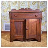 Wash Stand | Small, stained-pine wash stand with backsplash. - l. 30.5 x w. 16 x h. 29 in 