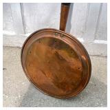 Copper Bed Warmer | 19th-century copper bedwarmer with incised decoration on lid. Wooden handle. - l