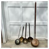 (5pc) Ladles & Warmers Lot | Vintage Lot includes: (3) Early Brass Ladles with forged iron handles. 