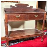 Mahogany Stand Console Table | Mahogany stand with backsplash, lower tier, two dovetailed drawers wi