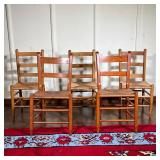 (5pc) Ladder Back Rush Chairs | Set of two Rabbit Ear and a set of three Round tops all with rush se