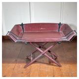 Carriage Wagon Seat | 19th C Wagon Seat on vintage attached stand in old red paint with iron support