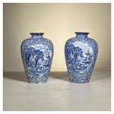 Pair Blue & White Vases | A pair of J Kent Fenton Olde Foley Ware Blue and White Vases, made in Engl
