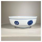 Tiffany & Co. Lotus Bowl | Large Tiffany and Co. blue and white porcelain bowl with lotus motifs; ma