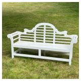 Scroll Bench | White wooden garden bench with scrolled arms and shaped slatted back - Note that a la