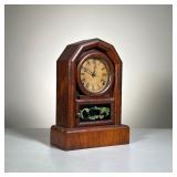 Shelf Clock | Roman numeral face, pendulum and key included, glass dial door and reverse painted doo