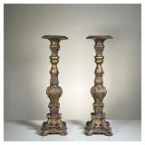 (2pc) Pair Composition Torchieres | Razz Imports candle stands painted with scroll and rococo device