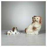 (2pc) Porcelain Dog Figures | Two porcelain King Charles cavalier dog figures, one with impressed st