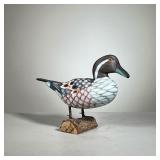 Painted Wood Duck | Polychrome wood duck mounted to a small log; glass eyes intact; no apparent sign