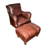Whitemore Sherrill Ltd. Leather Armchair & Ottoman | Leather armchair with matching ottoman on caste