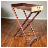 Copper / Leather Drinks Tray | Leather wrapped 3/4 tray with side handles on a tall, folding X-form 