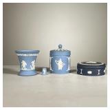 (4pc) Wedgwood Pieces | Four piece Wedgwood England blue and white matte finish Greco-Roman motif co