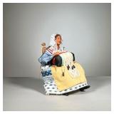 Vintage Santon Figurine | Santon figurine of woman with sewing kit sitting on a wooden chair; made i