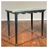 Hunt Painted Side Table | Black painted table with painted fox hunting scene on the top surface, sho