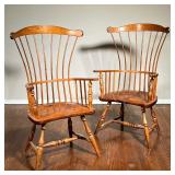 (2pc) Pair Sack Back Windsor Armchairs | l. 17 x w. 27 x h. 46 in 