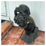 Dog Lawn Ornament | Labrador statue welcoming visitors with a basket of fruit; stone or cement paint