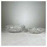 (2pc) Crystal Bowls | Two shallow-cut crystal serving dishes . - dia. 9 in (larger) 