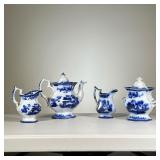 (4pc) Blue & White Floral Vessels | Blue and white porcelain vessels including: lidded teapot; Irons