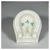 Lucky Belleek Ashtray | Ceramic ashtray shaped like a horseshoe with green clover motif. - l. 3 x w.