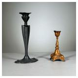 (2pc) Metal Candlesticks | Includes one Jennings Bros. Cast metal #1361 and a Queen City Silver Co. 