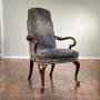 Suede Upholstered Library Chair | Georgian style library chair with curved arms, having greenish gra