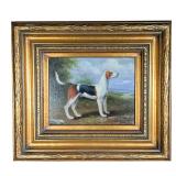 SHIPLEY DOG OIL PAINTING | Painting of dog by seaside in carved gilt frame, signed “Shipley” in bott