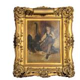 KARL KRESER CELLIST OIL PAINTING | Oil painting on stretched canvas depicts man playing cello atop s